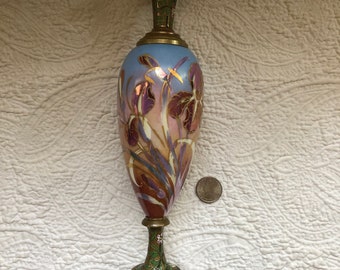 SALE! Antique French Hand Painted Polychrome Enamel and Champleve Vase Signed