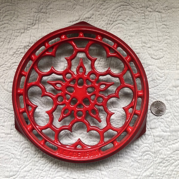 Vintage French Le Creuset Round Red Enameled Trivet