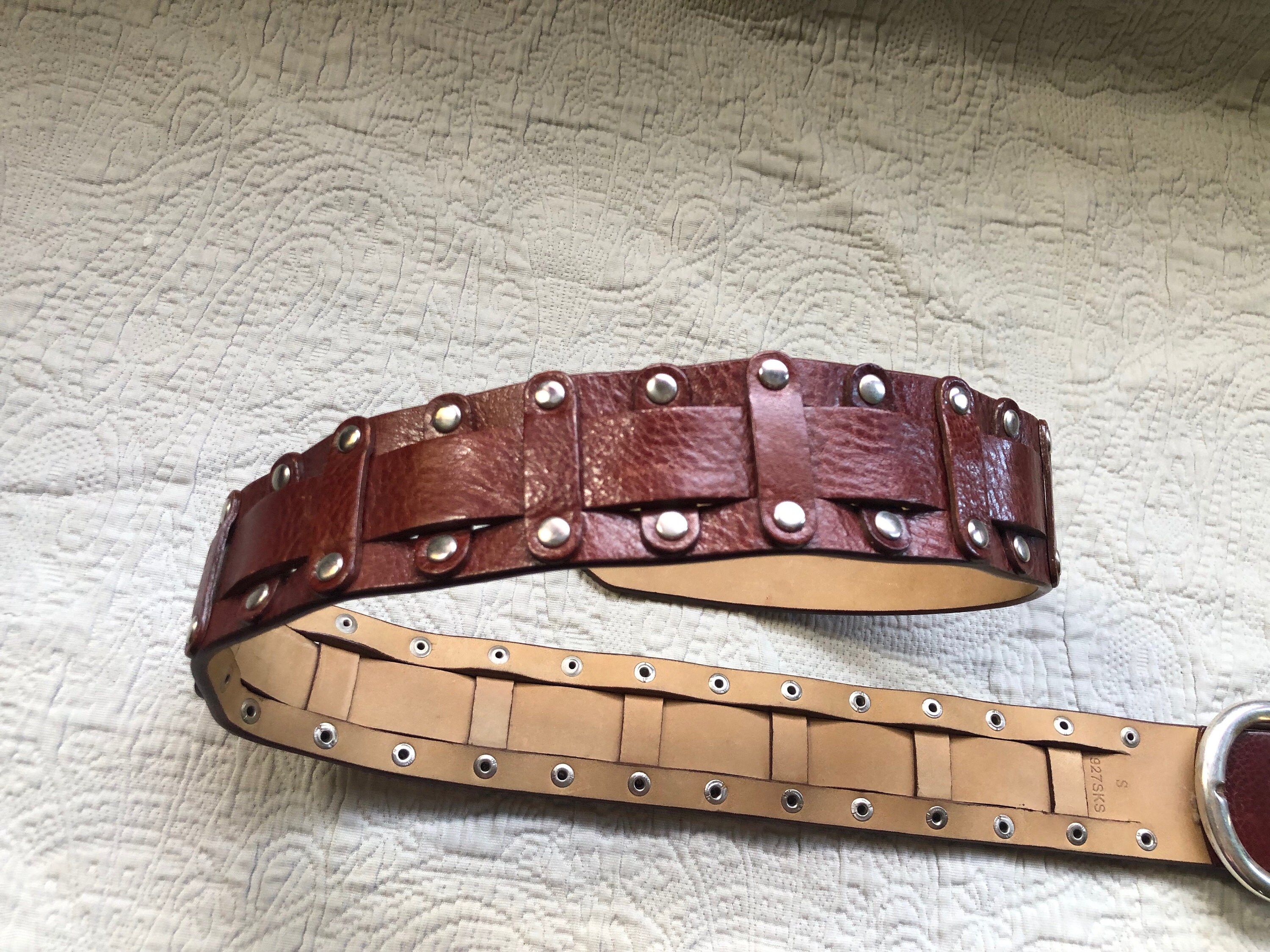 Vintage‎ Saks Fifth Ave Italian Leather Studded Belt M Quiet Luxury Gently Used Saks Fifth Avenue Loosely Woven Reddish Brown  main image 2