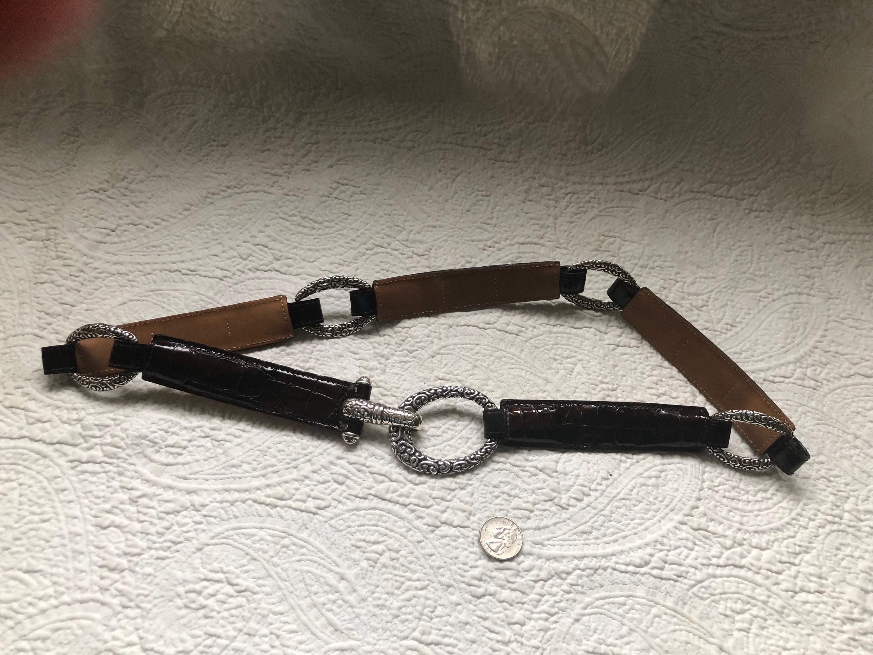Vintage Brighton Pierced Silver and Faux Brown Alligator 