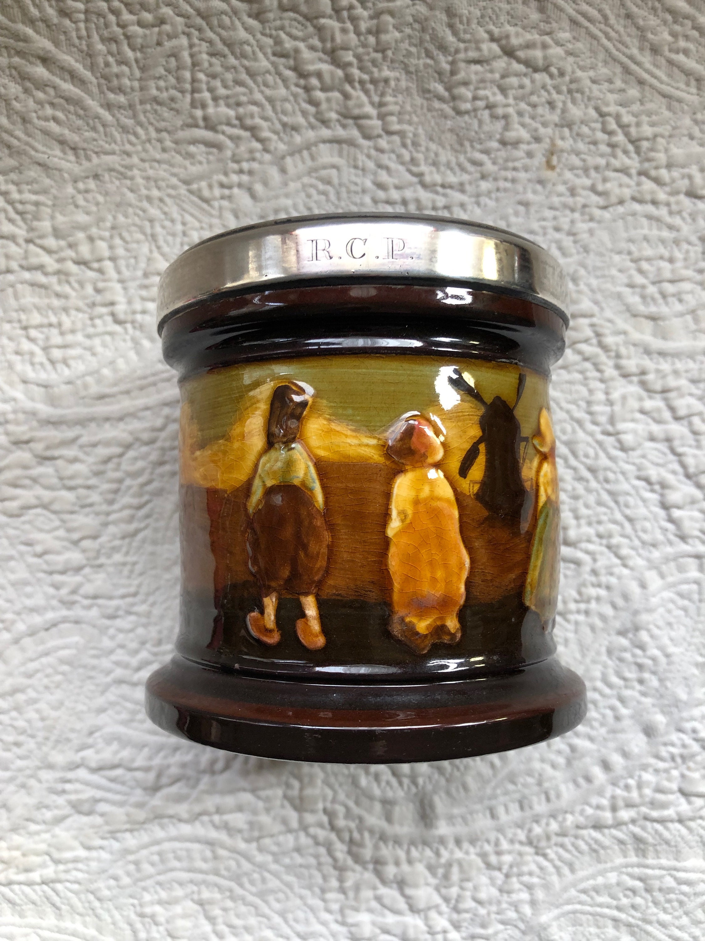 Charming Royal Doulton Kingsware Hallmarked Sterling Trimmed Designed by  Charles Noke Tobacco Jar as Found