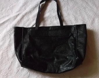 Spring Cleaning  Sale ! Vintage Authentic CARLO FALCHI Large  Black Embossed Leather Tote Shoulder Bag