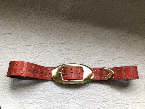 Vintage Free People Reddish Brown Brick Leather Studded Belt  display picture 3