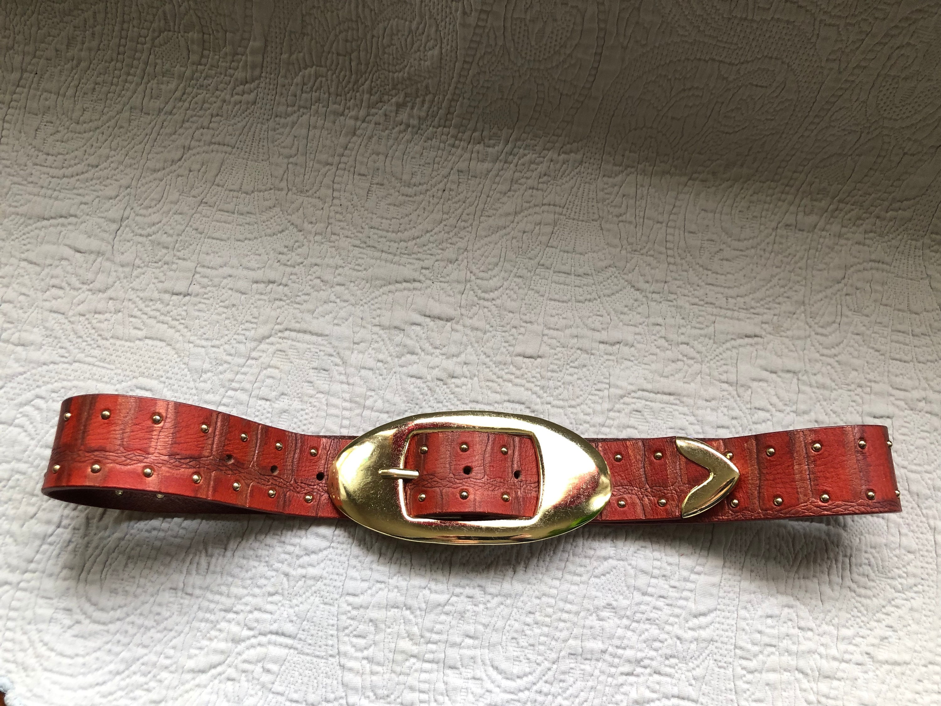 Vintage Free People Reddish Brown Brick Leather Studded Belt  display picture 1