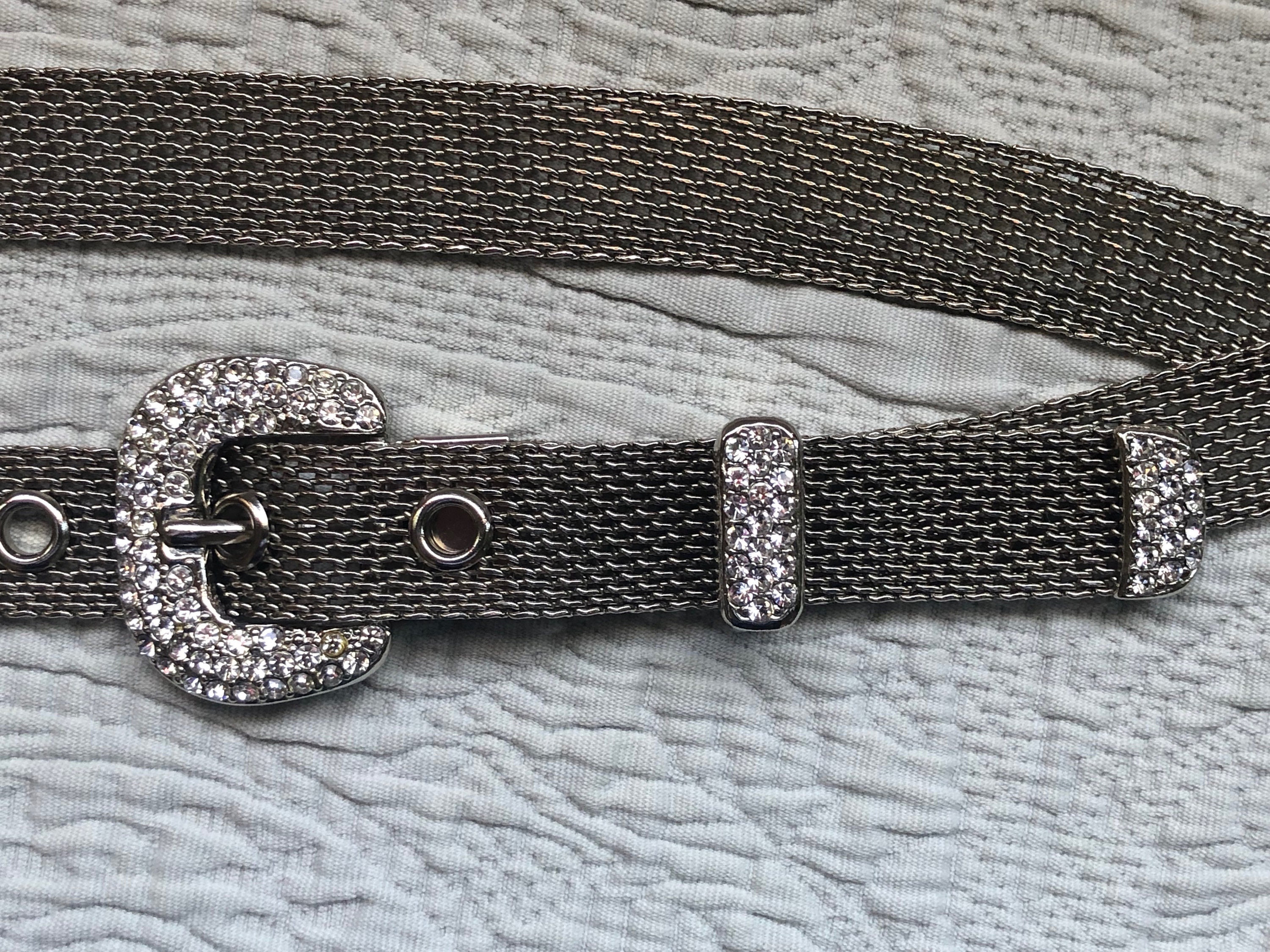 Vintage Accessory Accent NYC Silver Mesh and Rhinestone Belt  display picture 3