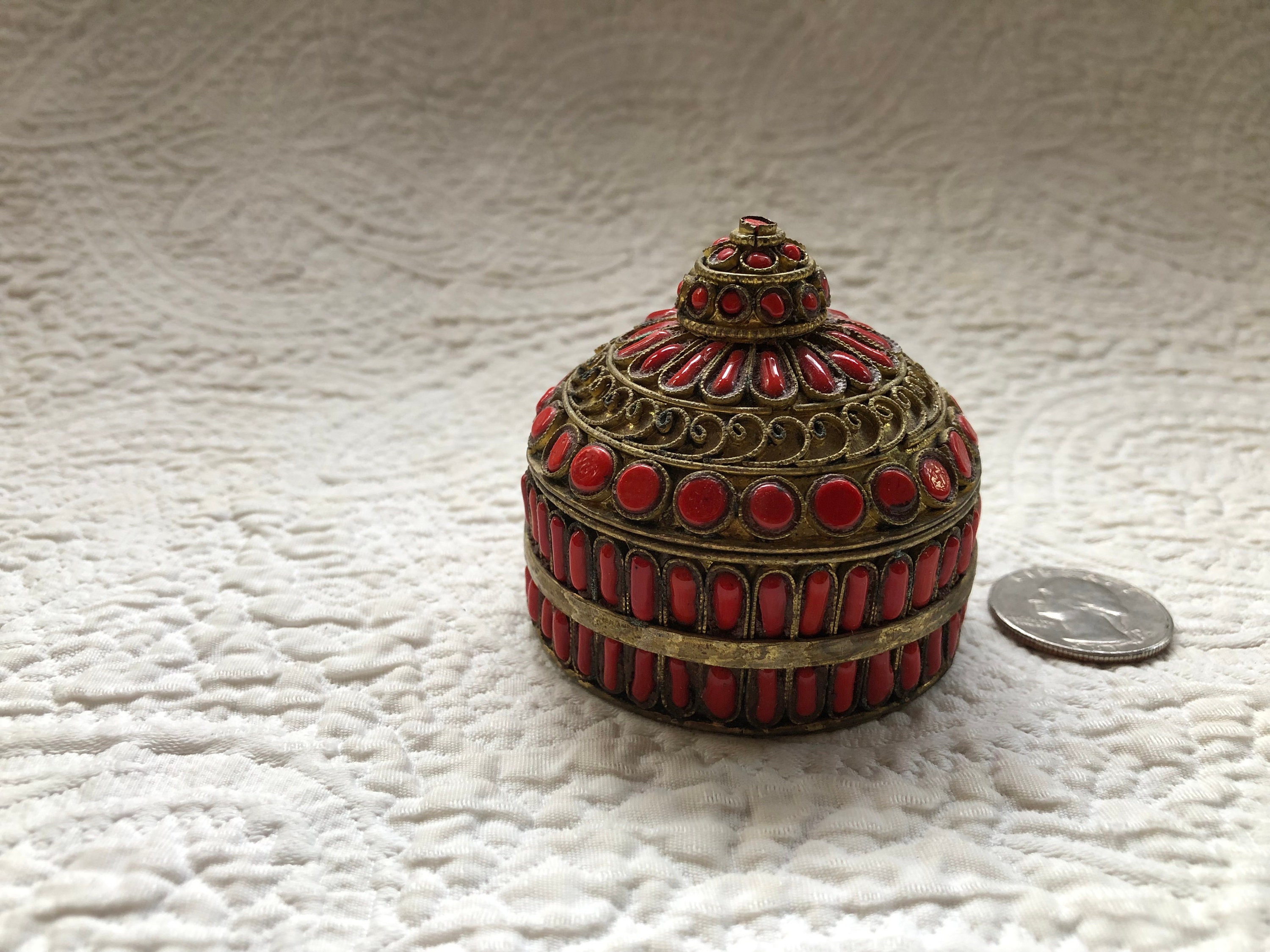 Vintage Tibet/Nepal Gilt Brass Lidded Trinket/ Jewelry Box Etsy