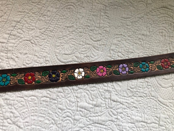 Vintage Hippie Leather Tooled and Painted Flowere… - image 4