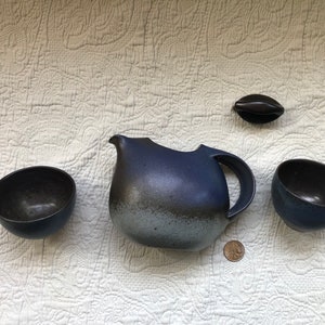 SALE!!! Rare Vintage Renowned German Studio Potter Gotlind Weigel 4 Piece Blue/Gray Ceramic Tea Set