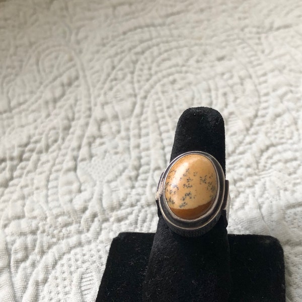 Vintage Statement Sterling Silver and Bumblebee Agate Ring by Yvonne Giambrone Size 8