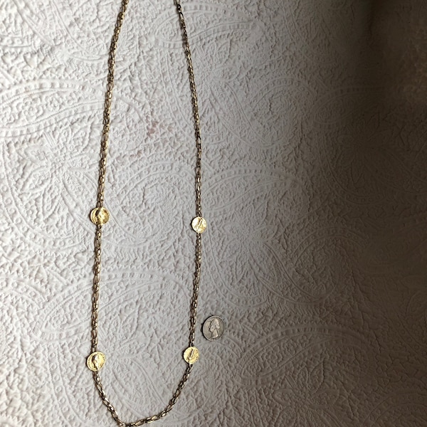 Vintage Cascio Bijoux Florence Italy Gold Tone Chain with Faux Gold Antique Roman Coin Necklace