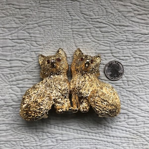 Large Vintage Designer Mimi d N Gold Tone Double Fox Belt Buckle 1992