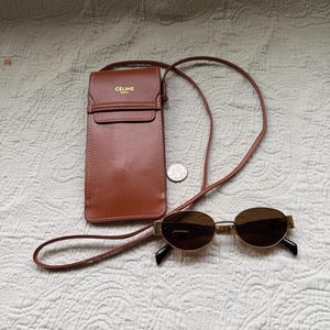 Celine Black Oval Sunglasses with Brown Leather Case Celine Tortoise Shell Acetate Triomphe Sunglasses CL40194U  main image 2