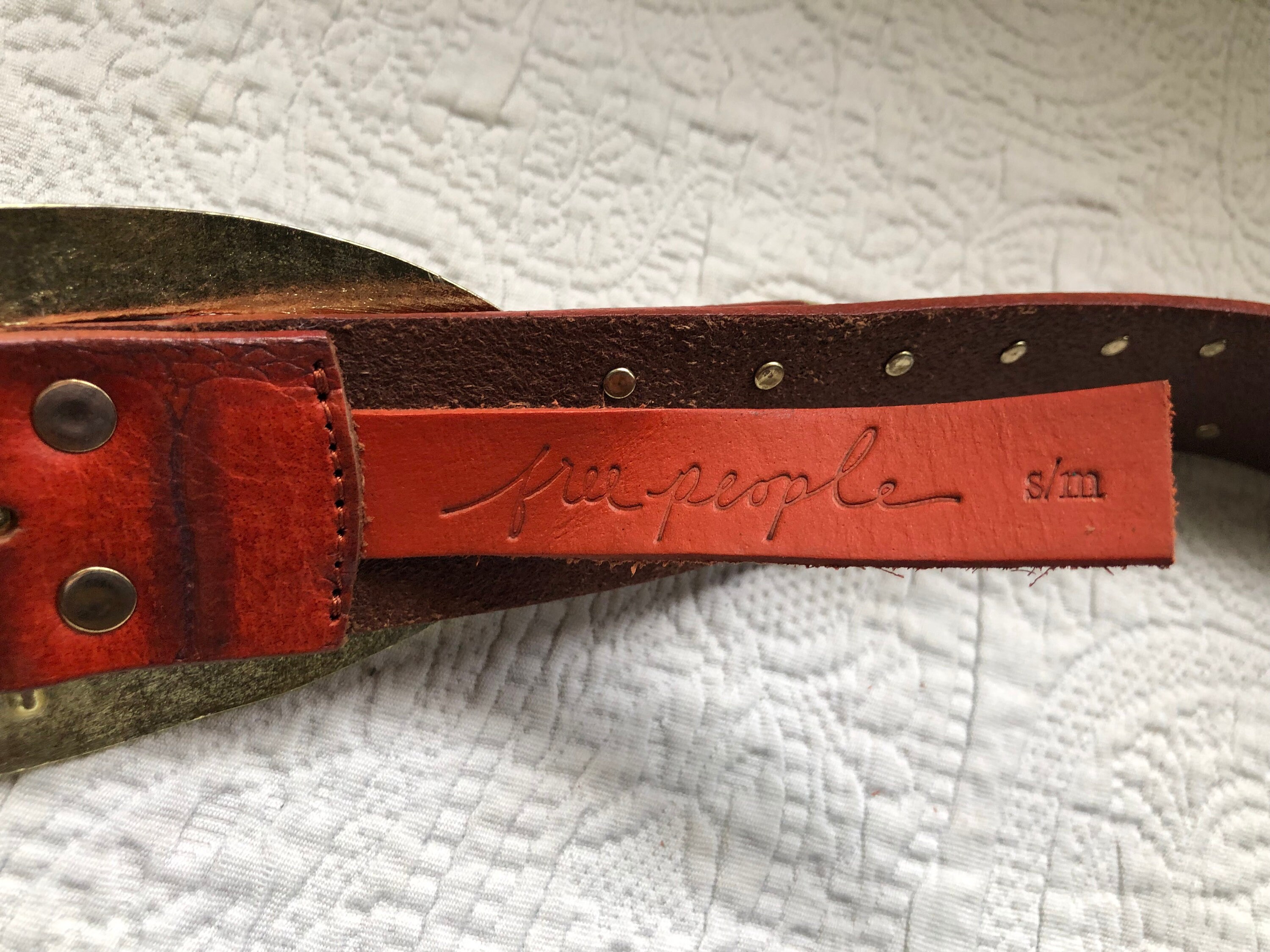 Vintage Free People Reddish Brown Brick Leather Studded Belt 