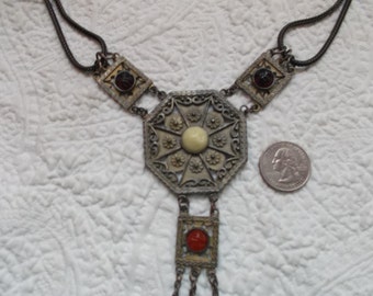 SALE!!! Stunning Authentic Vintage HATTIE CARNEGIE Ethnic Decorative Antique Silver Tone Pendant Dangle Necklace