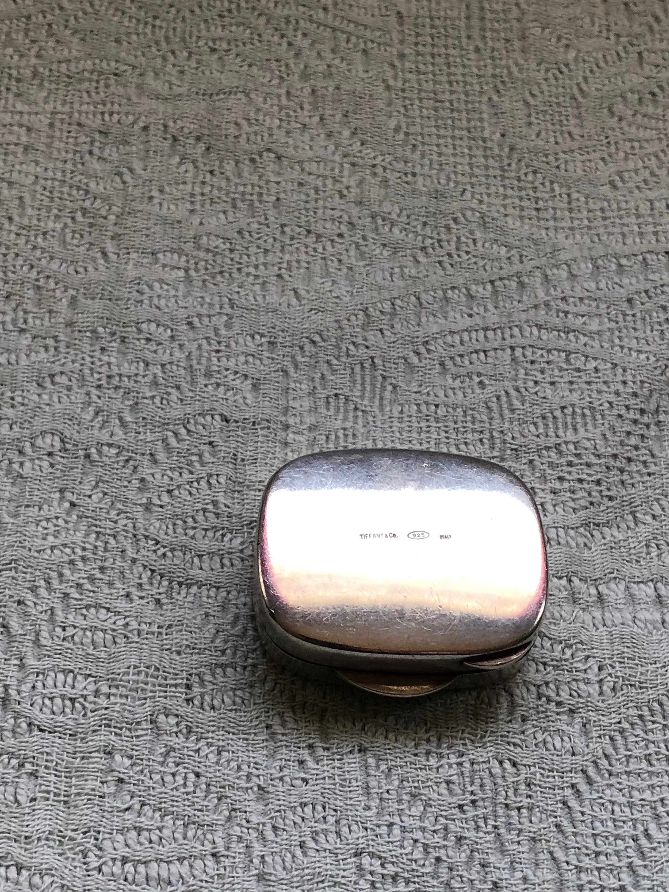 Vintage Tiffany & Co Art Deco Striped Sterling Silver Pill Box