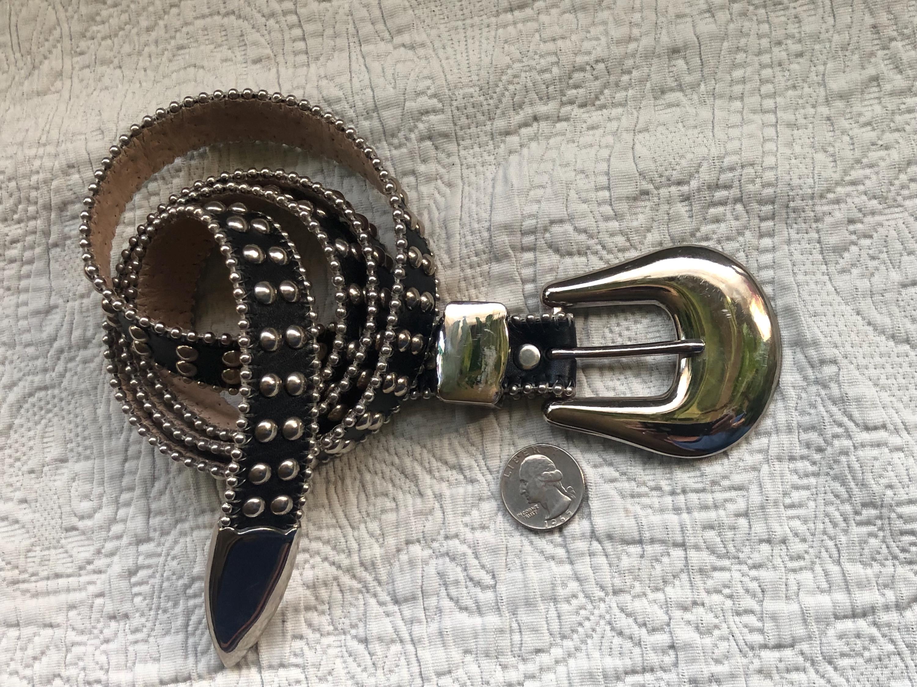 Gently Used BB Simon Black Leather Belt With Silver Tone  display picture 3