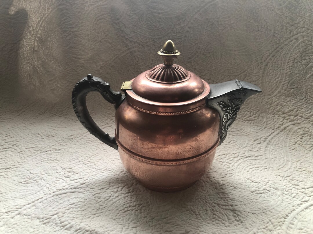 Antique Mixed Metal Copper Pewter Brass Tea Kettle Tea Pot Rochester