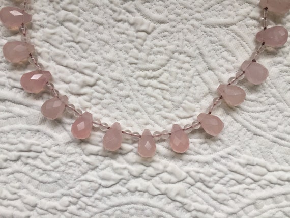 Long Rose Quartz and Sterling Necklace with Briol… - image 2