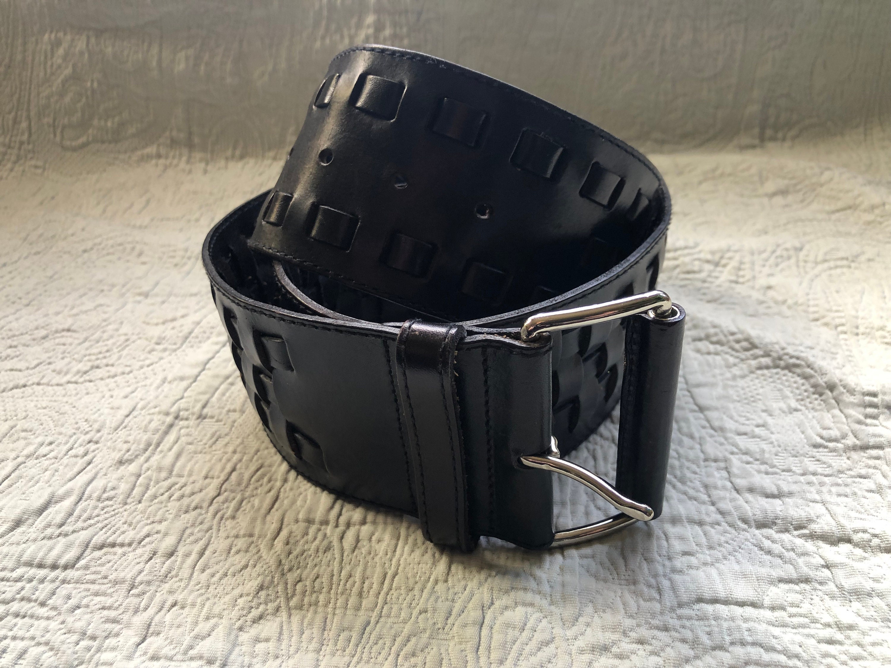 Banana Republic Vintage Black Leather Belt Woven Braided Fringe Ties Sz Large Slim Braided Leather Belt | Banana Republic main image 2