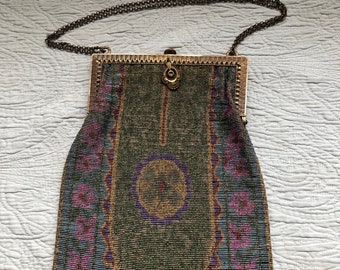 Lovely Antique Subtly Colored Micro Steel Beaded Victorian Purse