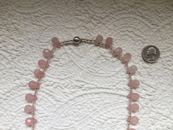 Long Rose Quartz and Sterling Necklace with Briol… - image 3