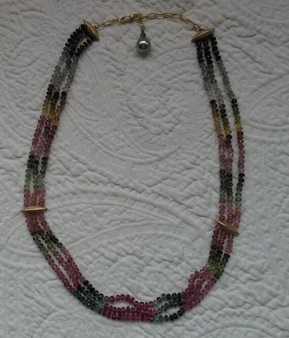 Stunning Three Strand Faceted Watermelon Tourmali… - image 3