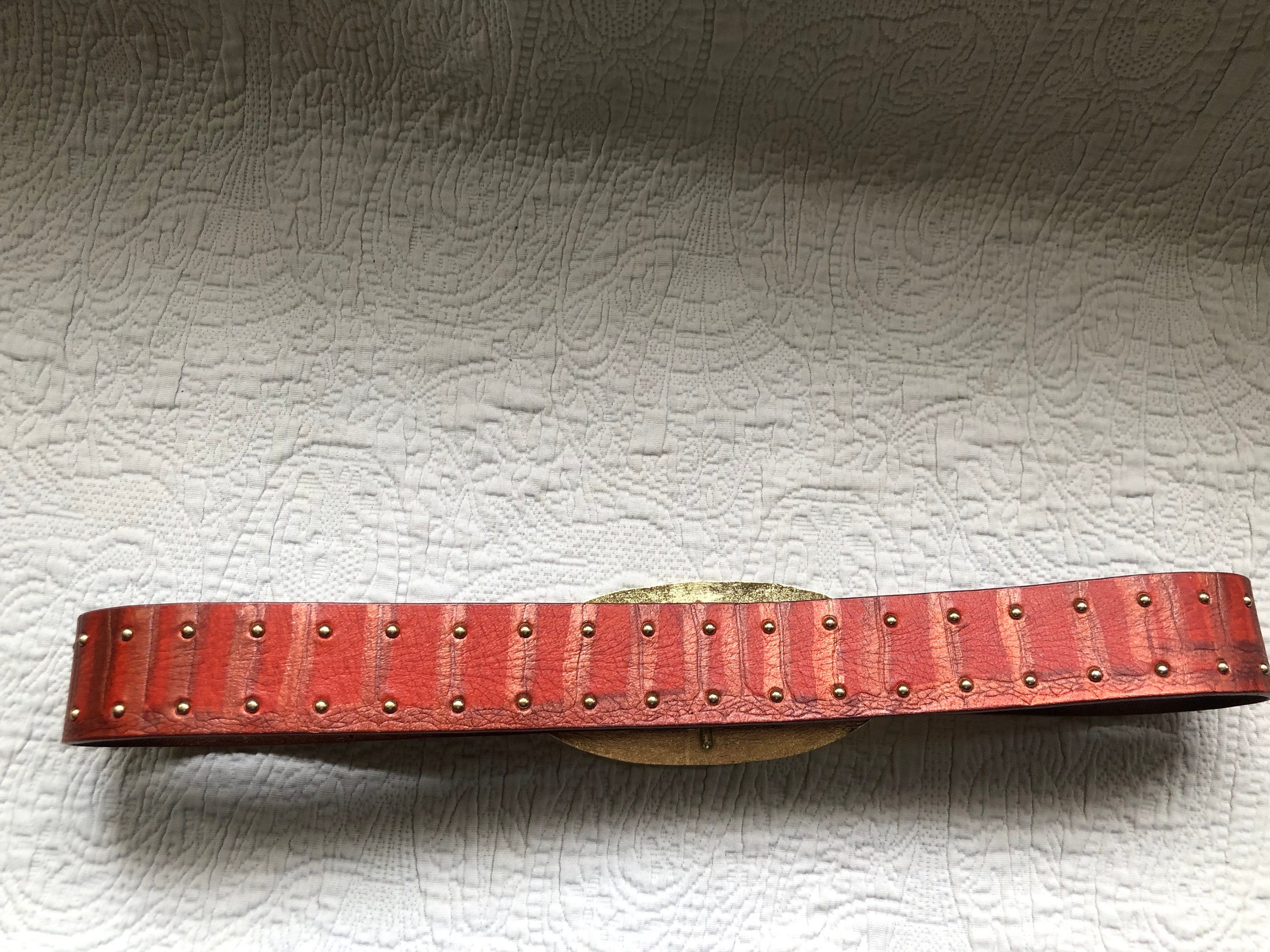 Free People Red Studded Leather Belt size M/L Spike Punk Rocker Bonded Leather Belt Emo Belt Sizes Small  main image 3