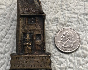 Antique Petite English "The Smallest House in Great Britain" Brass Figural Door Knocker