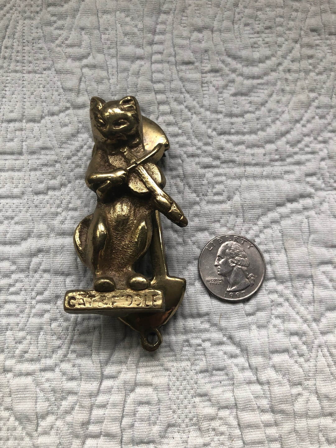 Vintage Small Brass Cat and the Fiddle Door Knocker Etsy