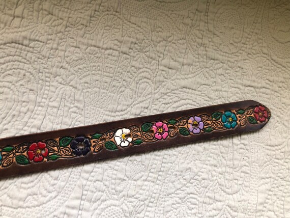 Vintage Hippie Leather Tooled and Painted Flowere… - image 2