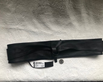 NWT Italian Maxima Supple Black Leather Obi Style Wrap Around Belt