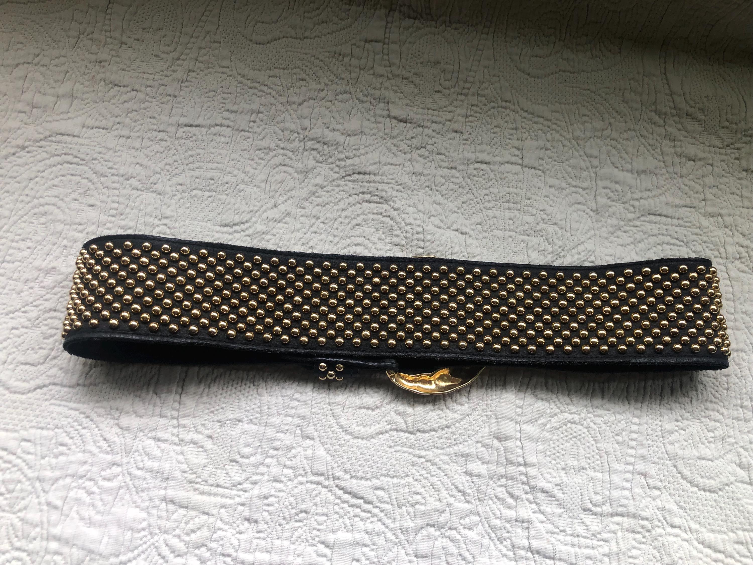 Sandcastle New York Embellished Black Leather Belt  - Vintage Gently Used Sand Castle New York Black Leather and Brass  main image 2