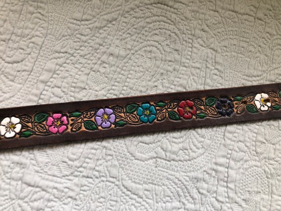 Vintage Hippie Leather Tooled and Painted Flowere… - image 3