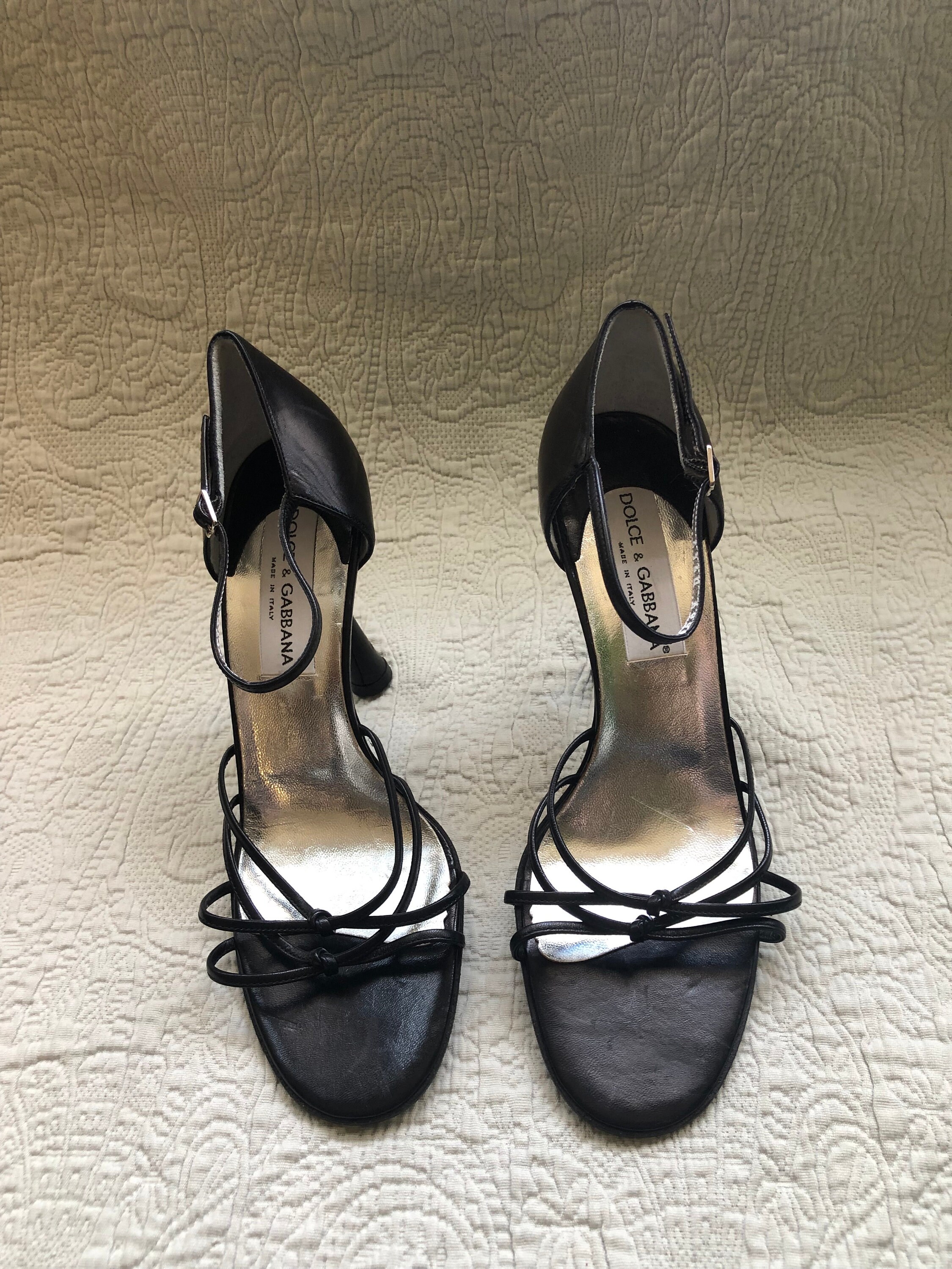 Authentic Never Worn Dolce / Gabbana Black Leather Strappy High Heel Sandals Size 39 1/2
