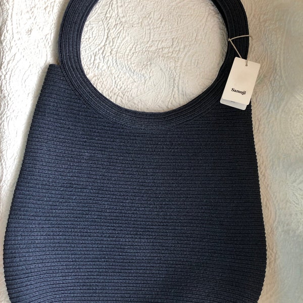 Navy Straw Bag Etsy