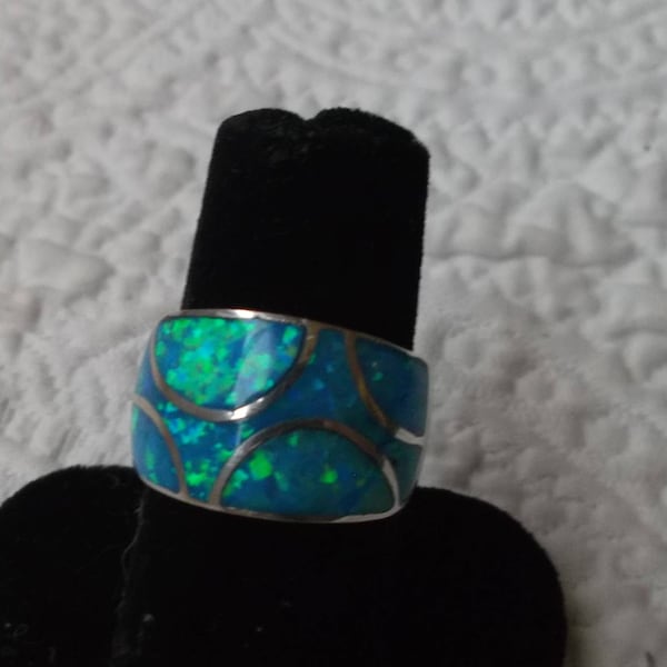 Striking Sterling Silver and Channel Set Firey Opal Ring Size 6