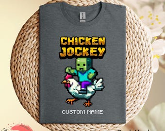Chicken Jockey Gamer Tee: Funny Farm Animal Pixel Art Shirt, Video Games day gift
