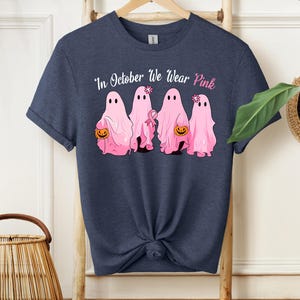Halloween Ghost Breast Cancer Awareness Shirt: Pink Ribbon Tee