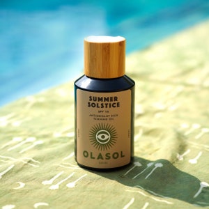 OLASOL Summer Solstice, Vegan tanning oil, Natural tanning oil, Tanning oil, Vegan Beauty, Suncare, Tanned skin, Beach essentials, Suntan