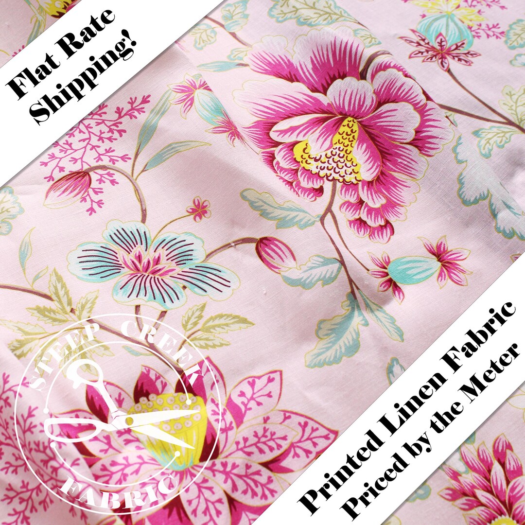 Floral Linen Fabric - Printed Linen Fabric by the Meter – Large Scale ...
