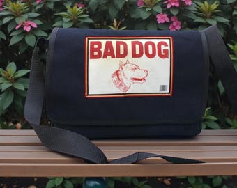 Bad Dog Black Canvas Crossbody Messenger Bag