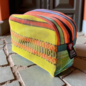 Love Shine Yellow Woven Mexican Mesh Patchwork Travel Dopp Kit, Cosmetics Case, Make Up Bag