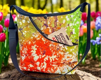 Orange green African print crossbody tote bag