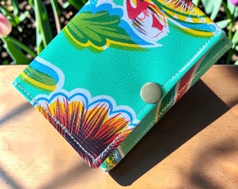Turquoise floral Oil Cloth Trifold Wallet, Billfold