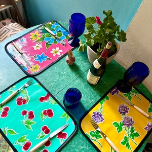 Set of 2 Reversible Oil Cloth Placemats, Table top mats