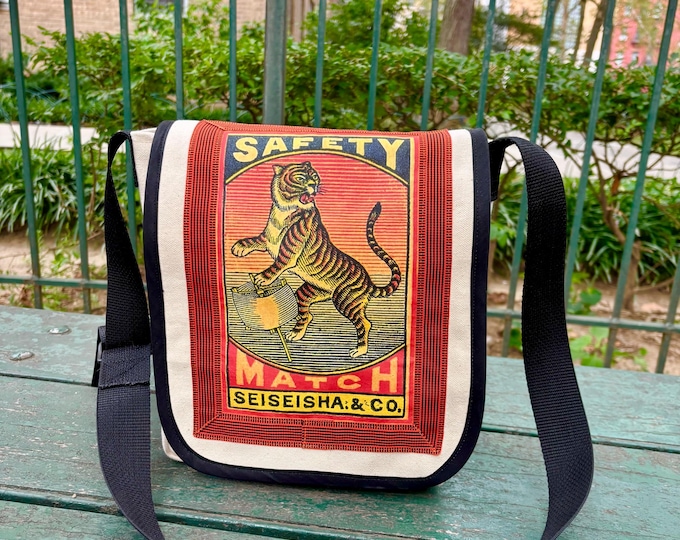 Featured listing image: Vintage Japanese Tiger Canvas Messenger Bag: Matchbook Art Courier Bag