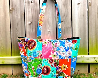 Patchwork Floral Oil Cloth Tote Bag, Beach Bag