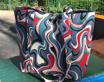 Grape Swirl Cotton Print and Canvas Tote Bag,  Market Bag, Book Bag