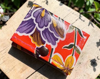 Love Shine Orange Floral  Oil Cloth Trifold Wallet, Billfold