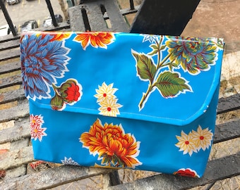 14"  Oil Cloth Floral Portfolio, Envelope Clutch Bag, Oil Cloth Travel Case, Laptop Sleeve